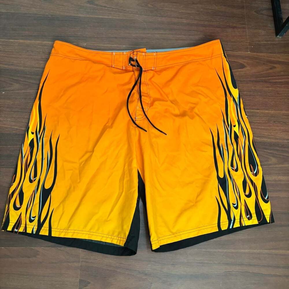 No Boundaries Orange and Black Flame Swim Trunks